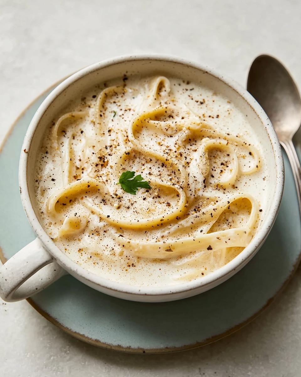 Close-up of fettuccine pasta coated in creamy white sauce, seasoned with cracked black pepper, representing the Best Alfredo Sauce Recipe Ever.