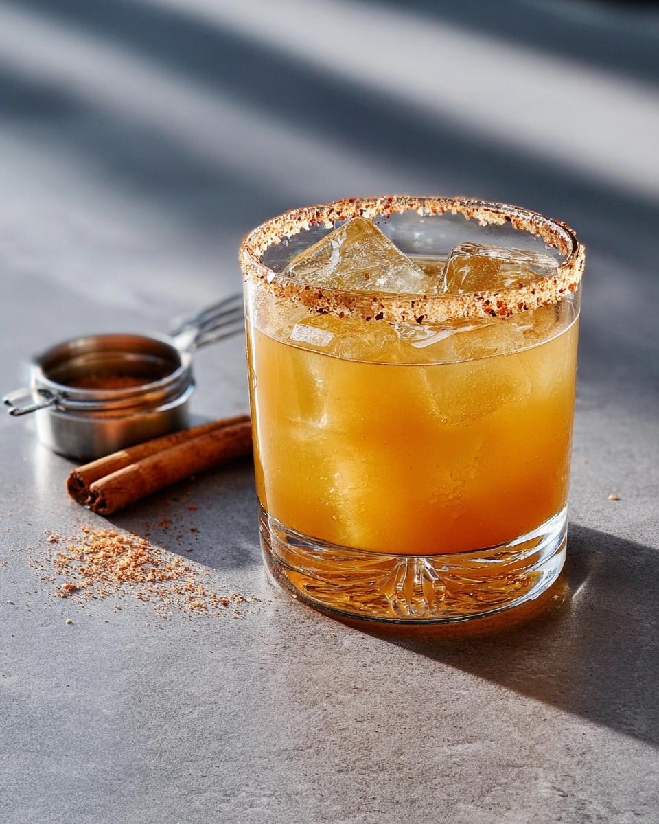 A festive cocktail with a cinnamon-sugar rim, filled with ice and amber liquid, perfect for Best Thanksgiving Drinks 2025.