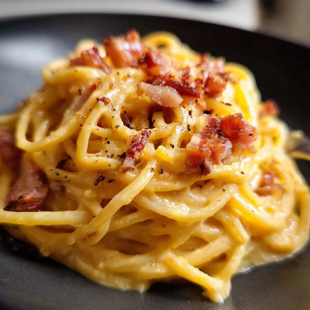 A close-up of spaghetti carbonara with crispy bacon bits and cracked black pepper, a perfect example of Best Dinner Ideas 2025.