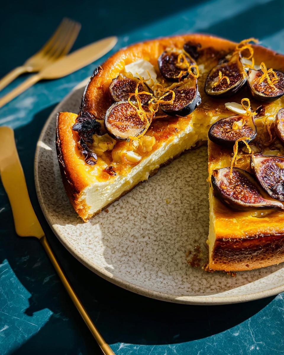 A slice of creamy cheesecake topped with caramelized figs and orange zest, part of an Ultimate Thanksgiving Desserts Guide.