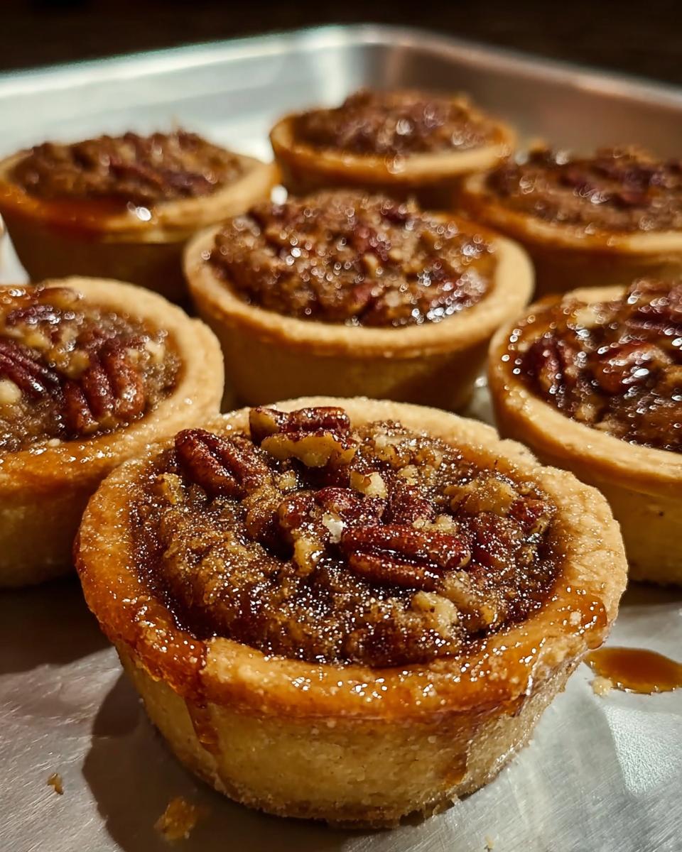 Close-up of mini pecan pies, perfect for Thanksgiving Desserts in 20 Minutes.