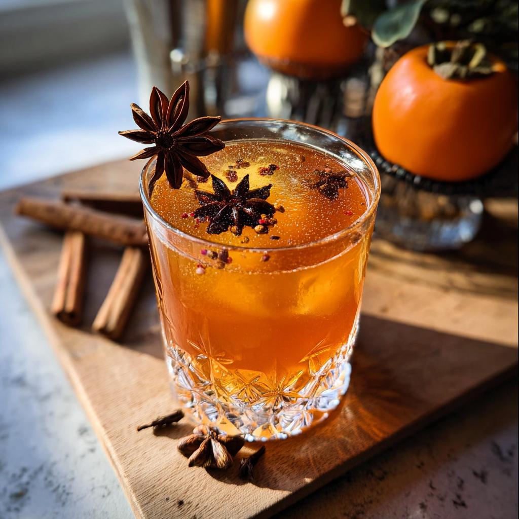 A festive, amber-colored Thanksgiving drink garnished with star anise and spices, perfect for a weeknight win.