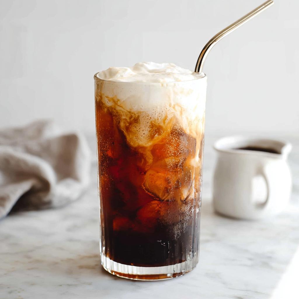 A tall glass filled with ice, dark cold brew coffee, and topped with thick Vanilla Sweet Cream Cold Foam Cold Brew.