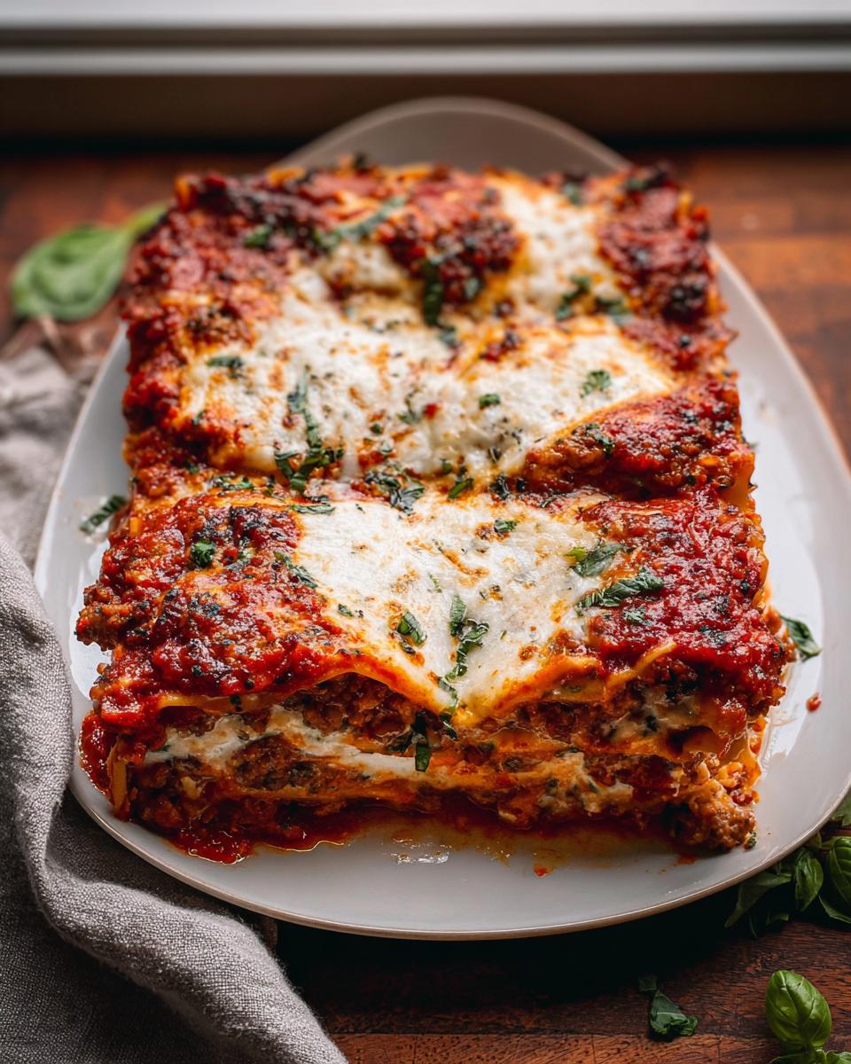 Two generous servings of Spicy Sausage and Ricotta Lasagna, layered with sauce and melted cheese.
