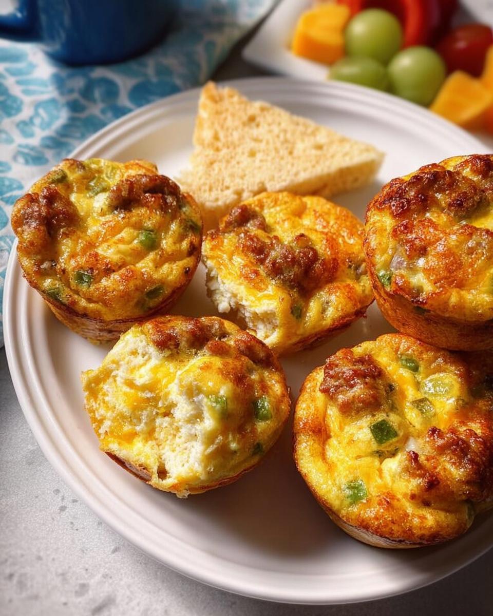 Close-up of savory egg muffins with sausage and green peppers, part of 20-Ingredient Breakfast Ideas Recipes.