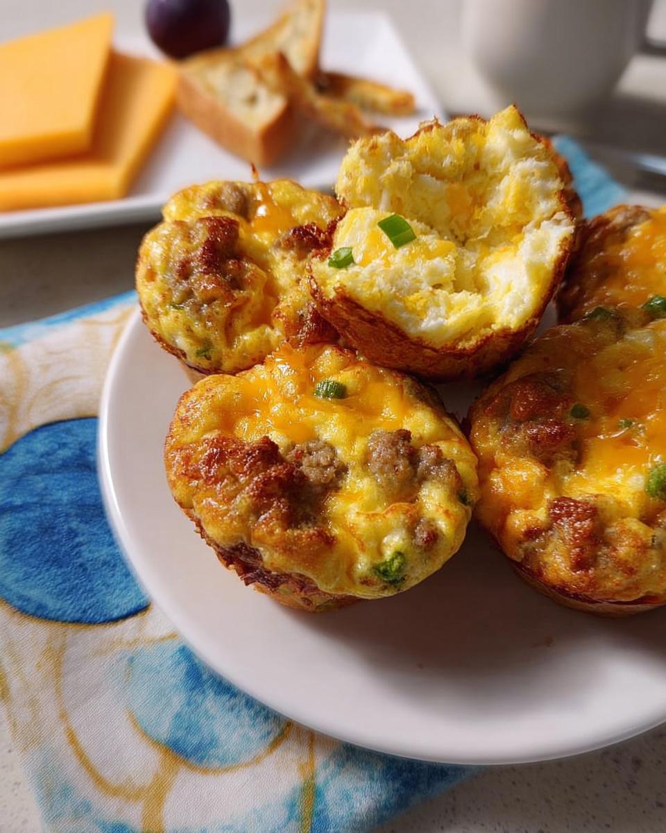 A plate of delicious egg muffins filled with sausage, cheese, and green onions, part of 20-Ingredient Breakfast Ideas.