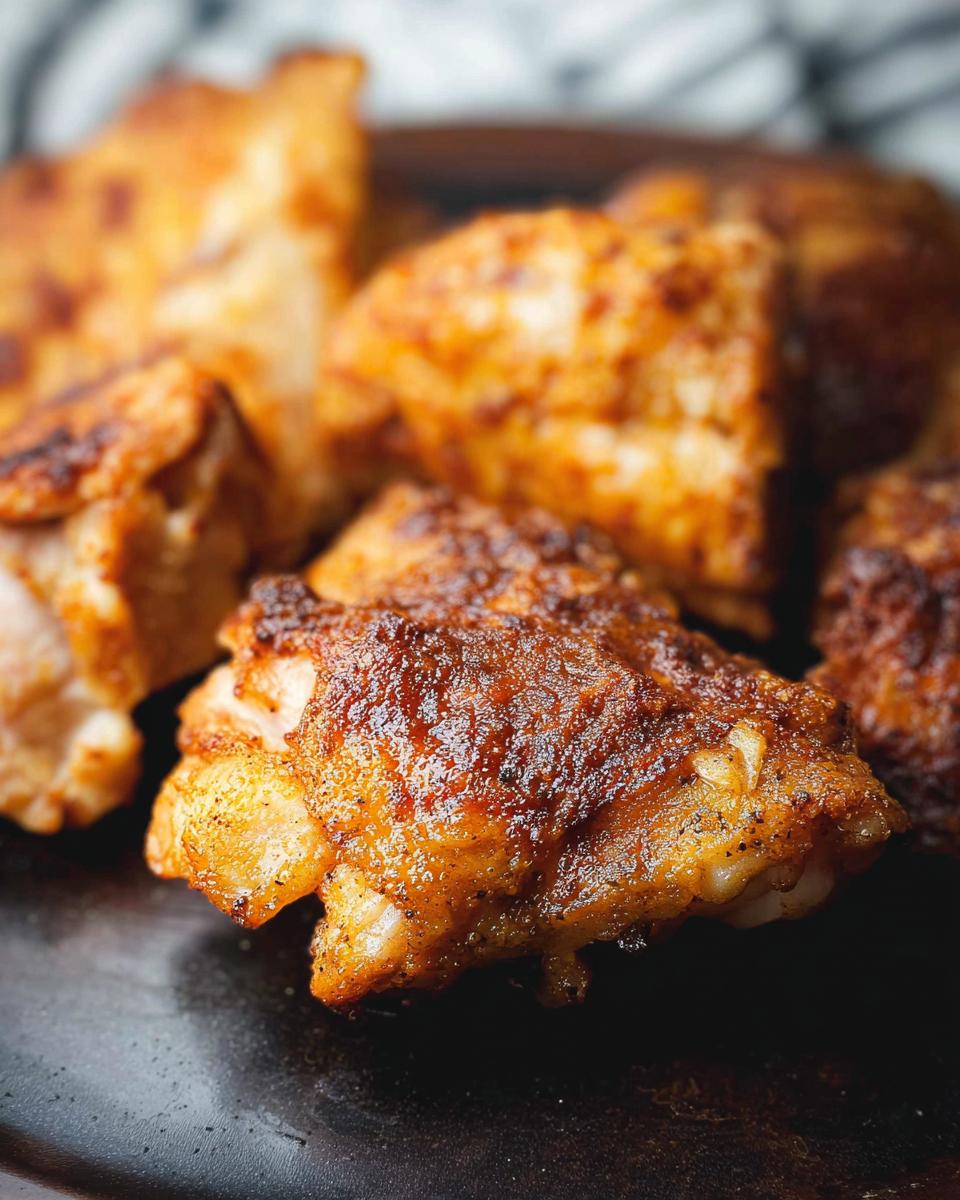 Close-up of perfectly seasoned and crispy air fryer chicken pieces, a quick weeknight meal.