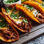 A close-up of delicious birria tacos filled with shredded meat, melted cheese, and cilantro, perfect for Taco Tuesday.