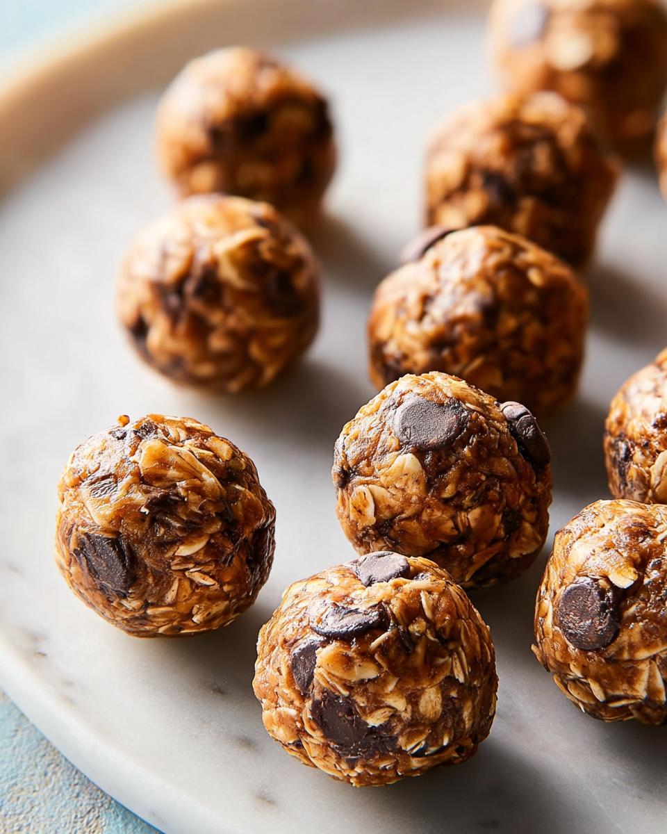 Close-up of no-bake chocolate chip energy balls, a perfect addition to breakfast ideas recipes.