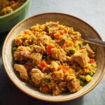 A delicious bowl of chicken and vegetable rice, perfect for quick weeknight meals.