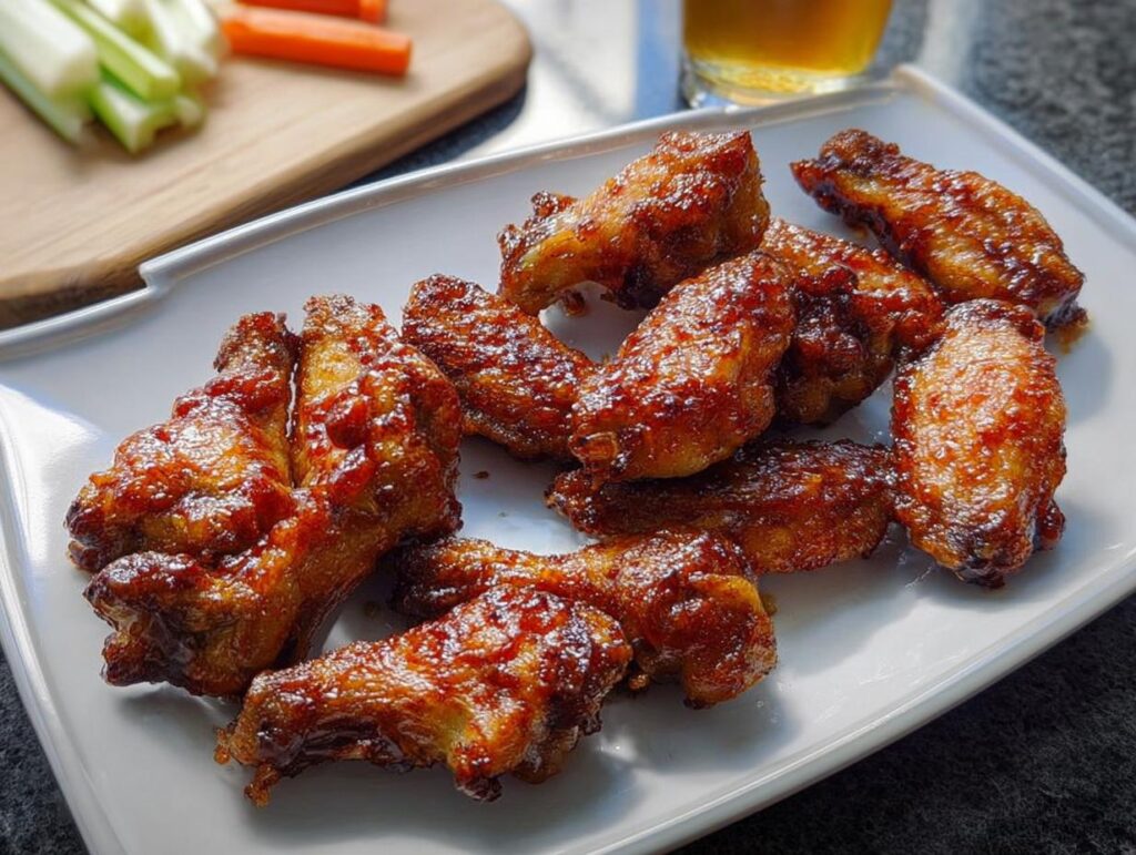 A plate of glistening, saucy chicken wings, perfect for when you crave chicken wings recipes.