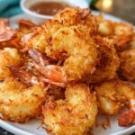 A plate of golden-brown, crispy coconut shrimp, perfect for quick weeknight meals.