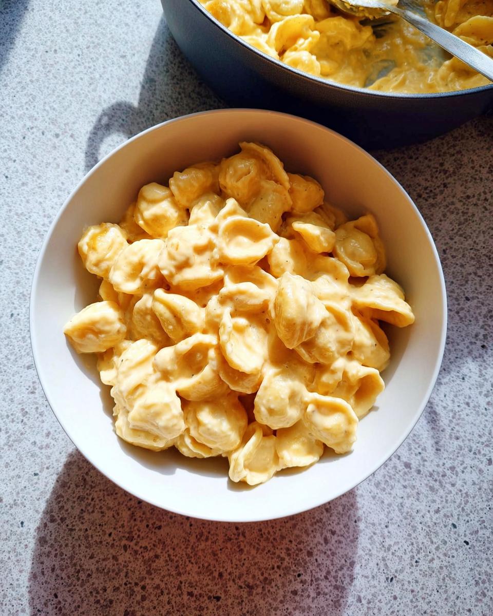 A bowl of creamy macaroni and cheese, a perfect easy dinner recipe.