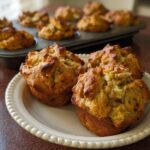 Golden brown stuffing muffins baked in a muffin tin and served on a plate, perfect for beginners.