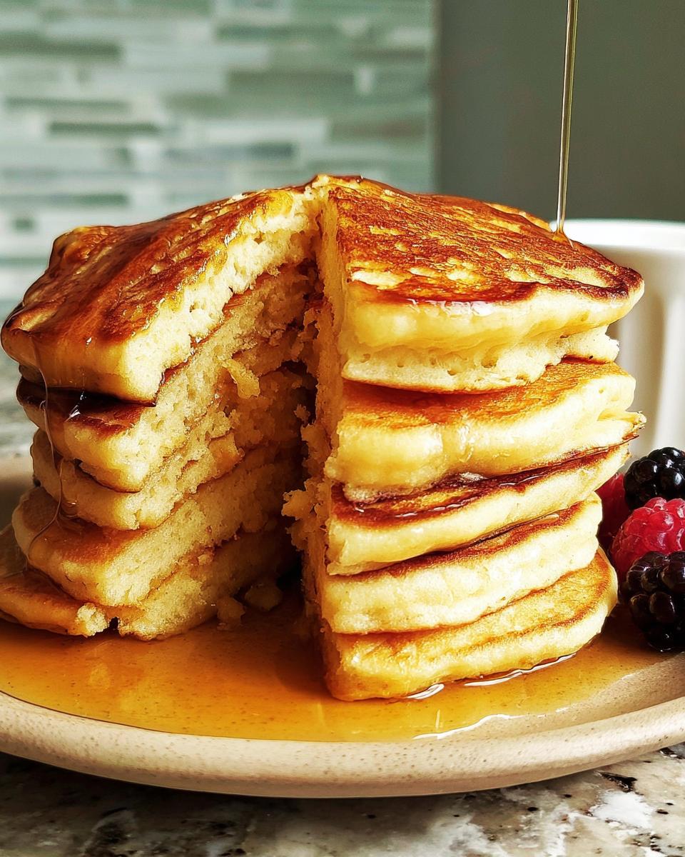 A stack of fluffy pancakes drizzled with syrup, a perfect addition to your ultimate breakfast ideas recipes.