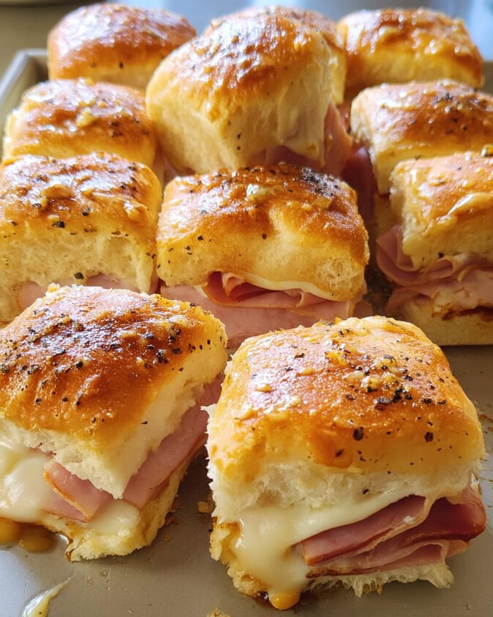 Close-up of delicious ham and cheese sliders, a perfect example of 12 genius sandwich ideas for busy weeknights.