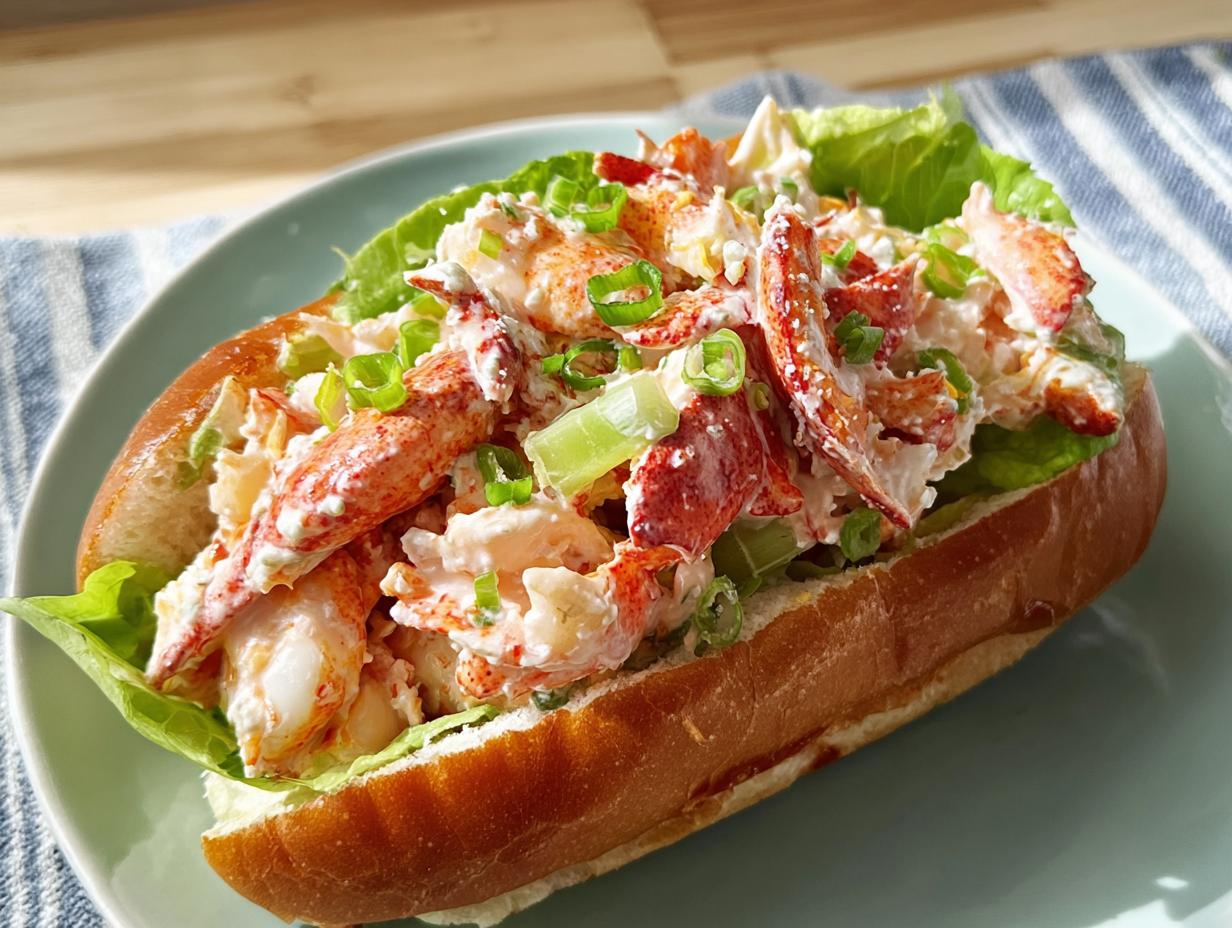 A delicious lobster roll sandwich filled with lobster salad, lettuce, and green onions, part of The Ultimate Sandwich Ideas Recipes Guide.