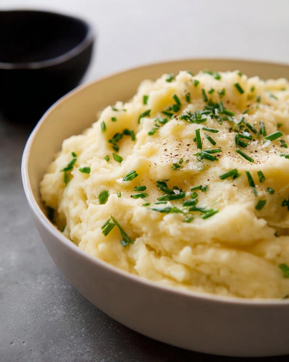 A close-up of fluffy mashed potatoes topped with fresh chives and black pepper, part of The Ultimate Mashed Potatoes Recipes Guide for Beginners.