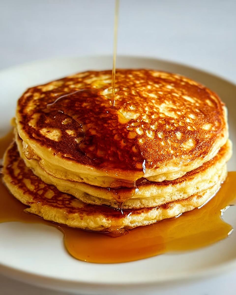A stack of fluffy pancakes being drizzled with golden syrup, perfect for breakfast ideas recipes.