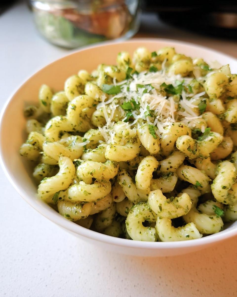 A bowl of delicious pesto pasta, a quick and easy recipe perfect for weeknights.