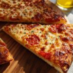 Close-up of three slices of pepperoni pizza with melted cheese and herbs, perfect for pizza night.