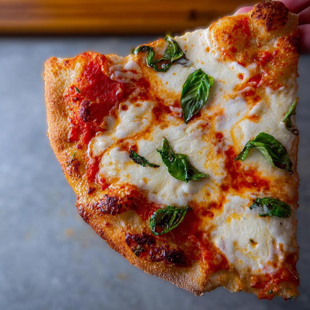 A close-up of a delicious slice of pizza, featuring melted cheese, tomato sauce, and fresh basil leaves, perfect for pizza night recipes.