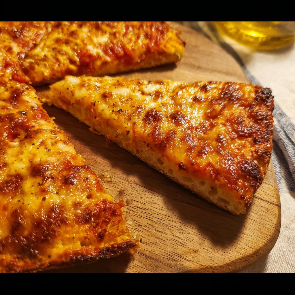 Close-up of cheesy pizza slices on a wooden board, perfect for pizza night recipes.