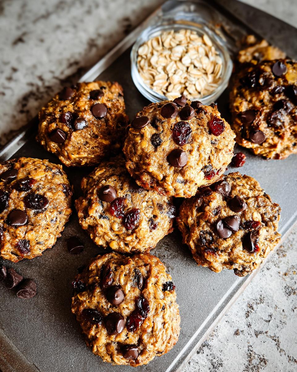 Oatmeal chocolate chip cookies with dried cranberries, perfect for quick breakfast ideas recipes in 20 minutes.