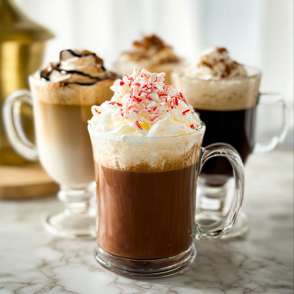 A festive Starbucks drinks recipe featuring a rich hot chocolate topped with whipped cream and crushed candy canes.