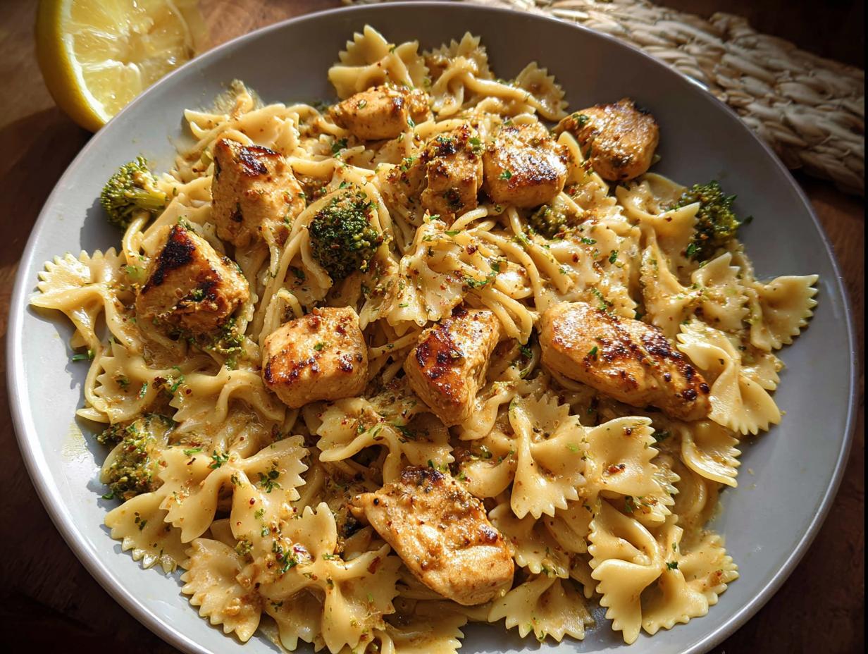 Cowboy Butter Lemon Bowtie Chicken Pasta with Broccoli for Dinner - Featured