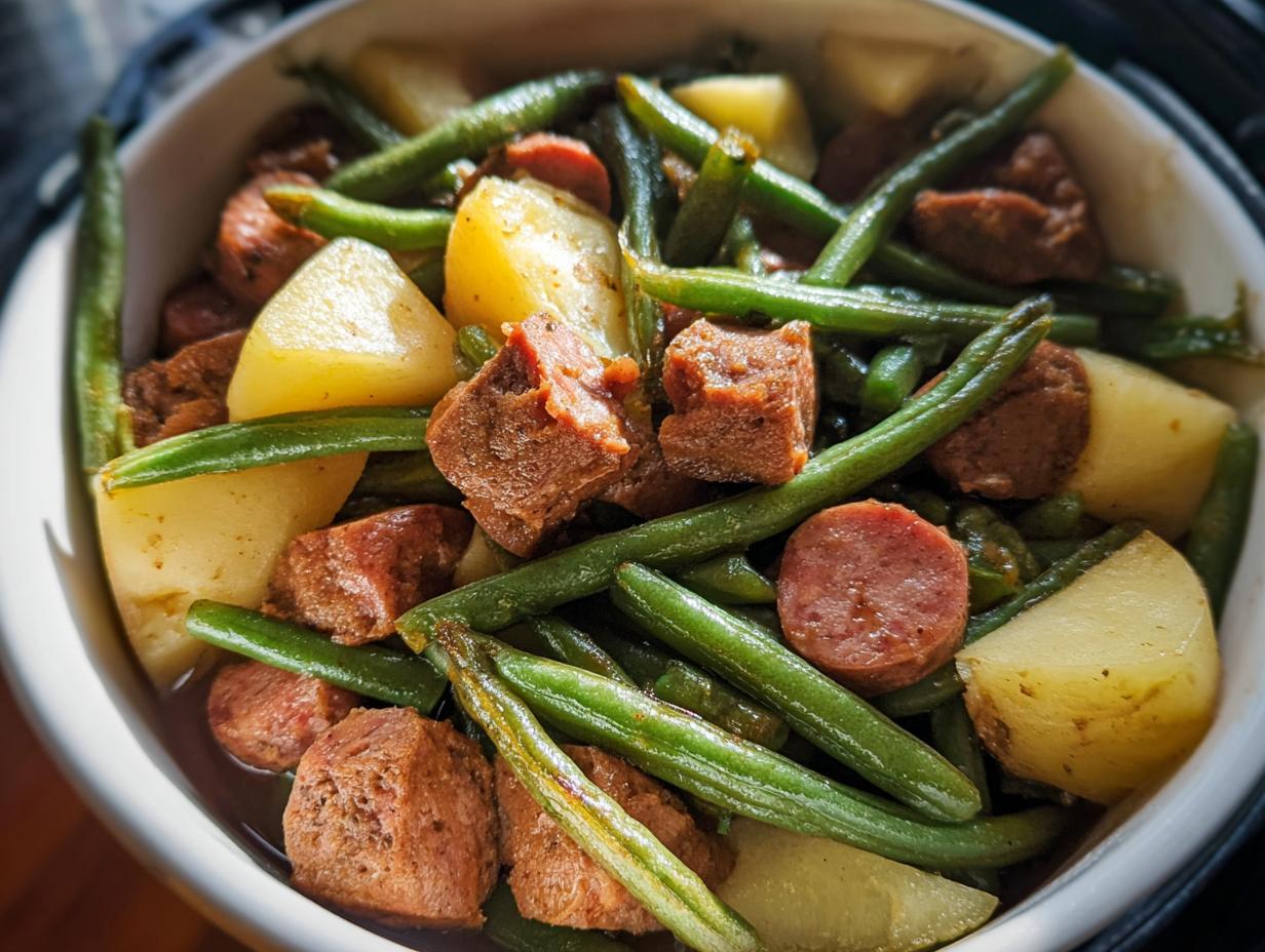 Crockpot Kielbasa and Green Beans - Featured