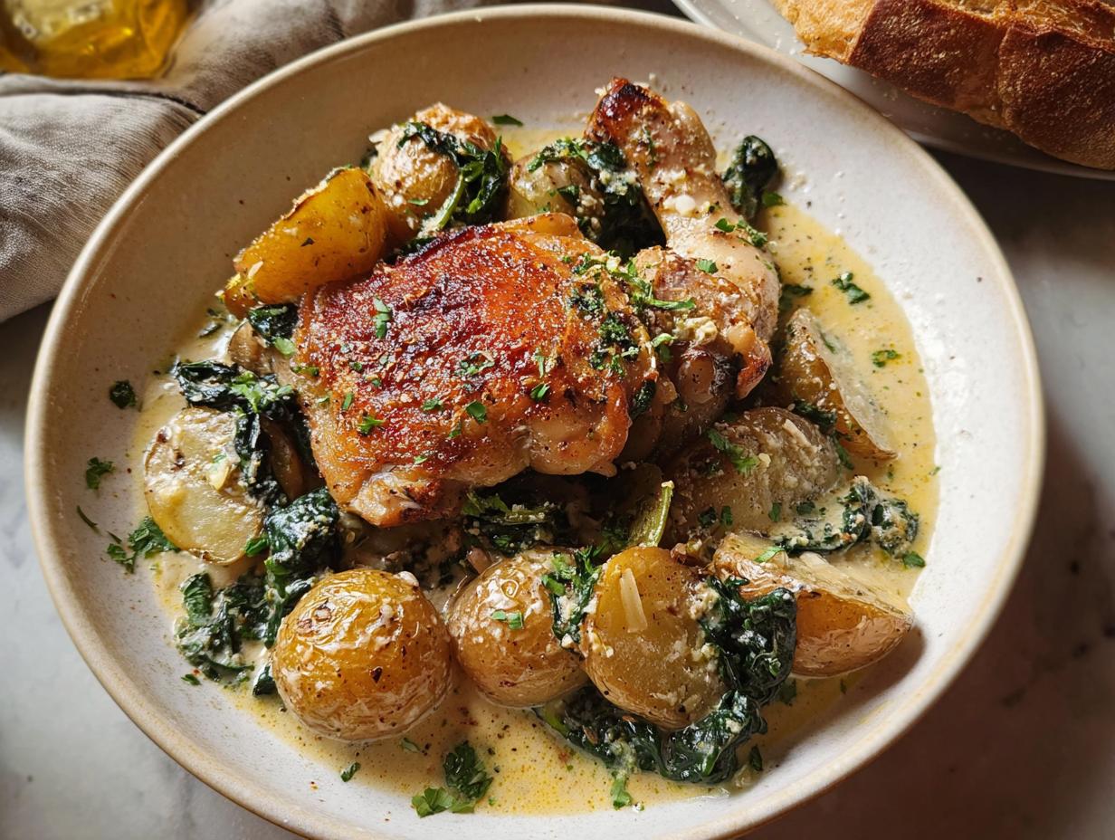 Garlic Parmesan Chicken Thighs and Potatoes - Featured