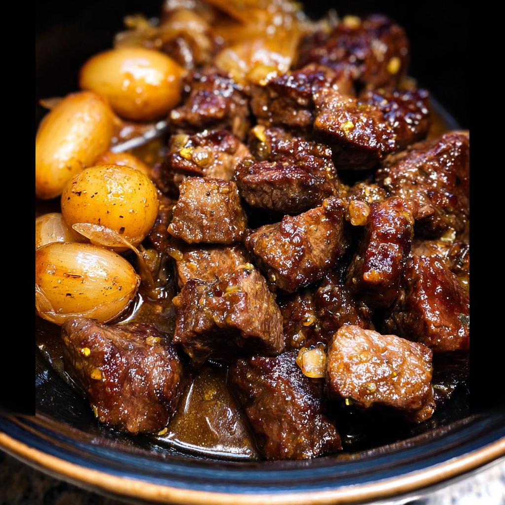 High Protein Slow Cooker Garlic Butter Beef Bites - Tasty