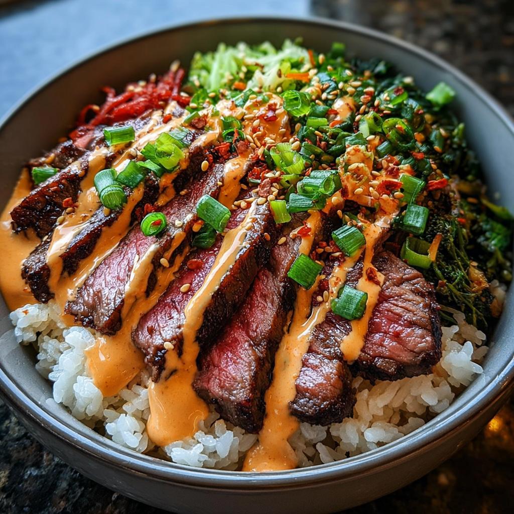 Korean BBQ Steak Rice Bowls with Spicy Cream Sauce - Tasty