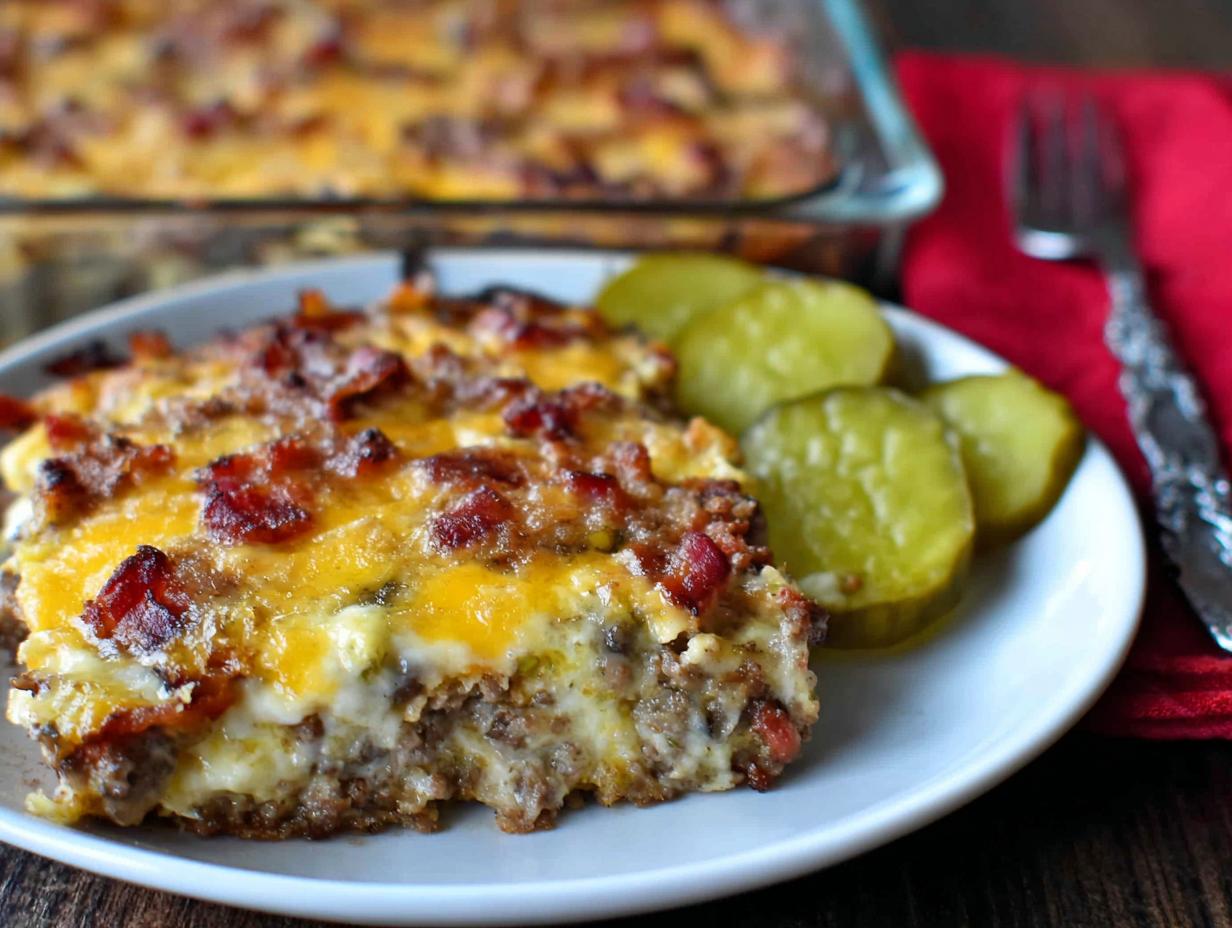 Low-Carb Bacon Cheeseburger Casserole - Featured