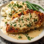 Parmesan Crusted Chicken with Creamy Garlic Sauce - Featured