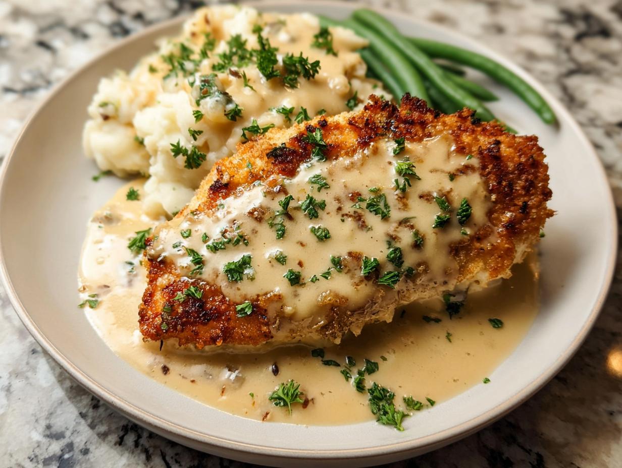 Parmesan Crusted Chicken with Creamy Garlic Sauce - Featured