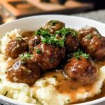 Salisbury Steak Meatballs with Garlic Herb Mashed Potatoes - Featured