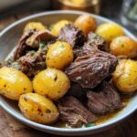 Slow Cooker Garlic Butter Beef with Potatoes - Featured