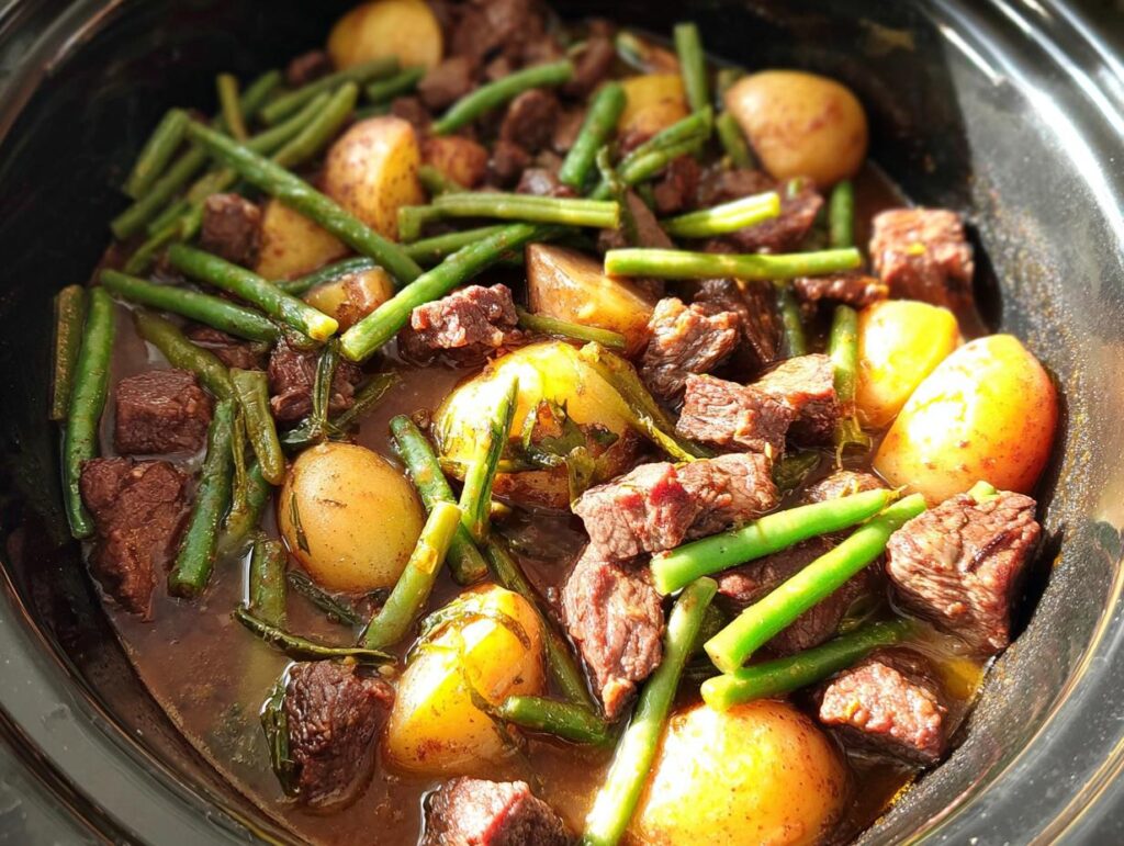 Slow Cooker Garlic Butter Beef with Potatoes - Featured