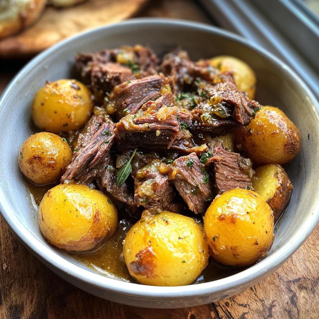 Slow Cooker Garlic Butter Beef with Potatoes - Tasty