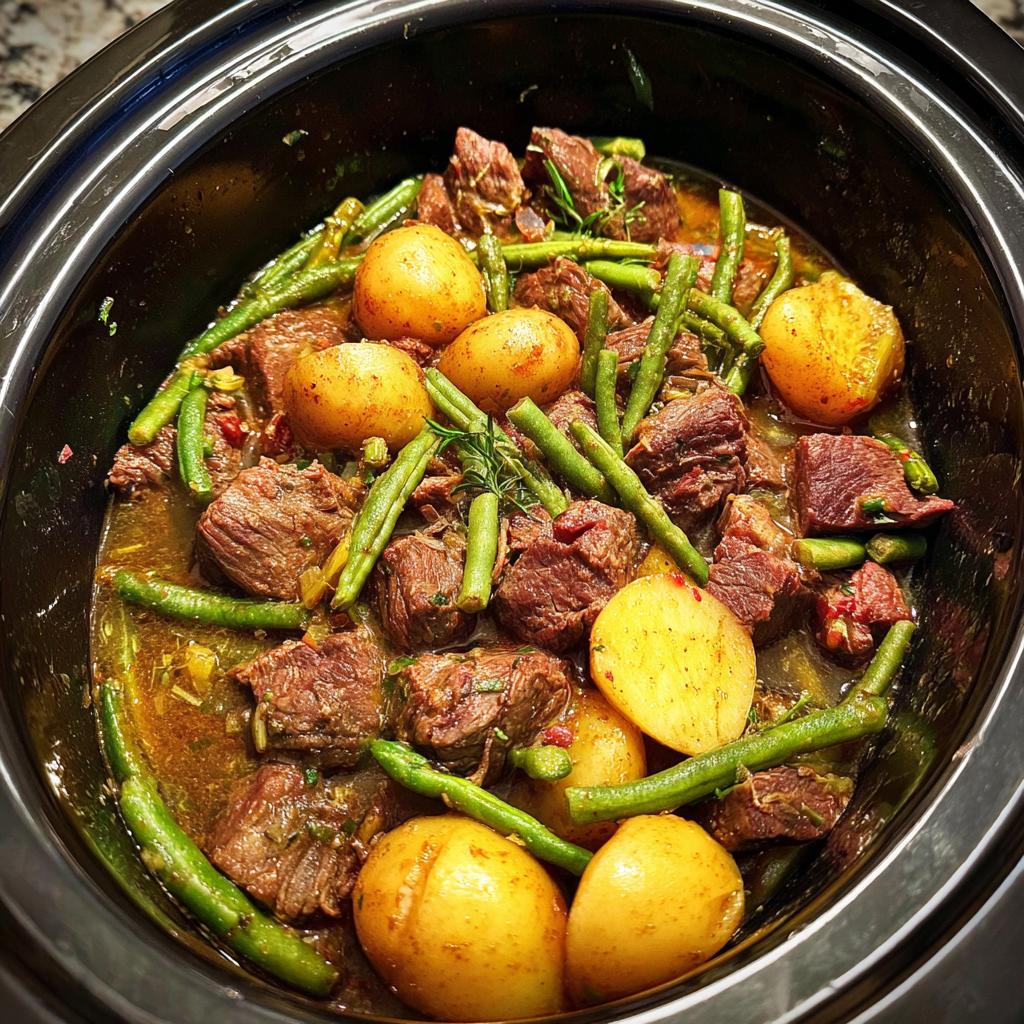 Slow Cooker Garlic Butter Beef with Potatoes - Tasty