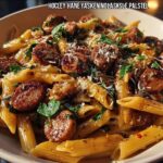 Sticky Honey Garlic Sausage Pasta Skillet - Featured