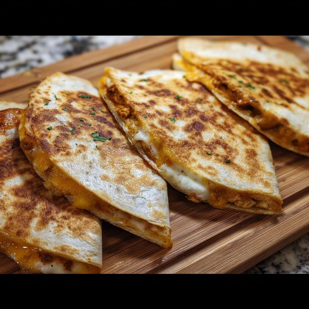 Golden-brown slices of High-Protein Chicken Ranch Quesadilla filled with melted cheese and chicken.