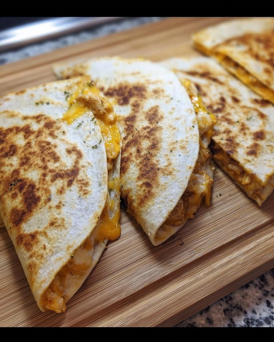 Golden-brown quesadilla slices filled with shredded chicken and melted cheese, a delicious High-Protein Chicken Ranch Quesadilla.