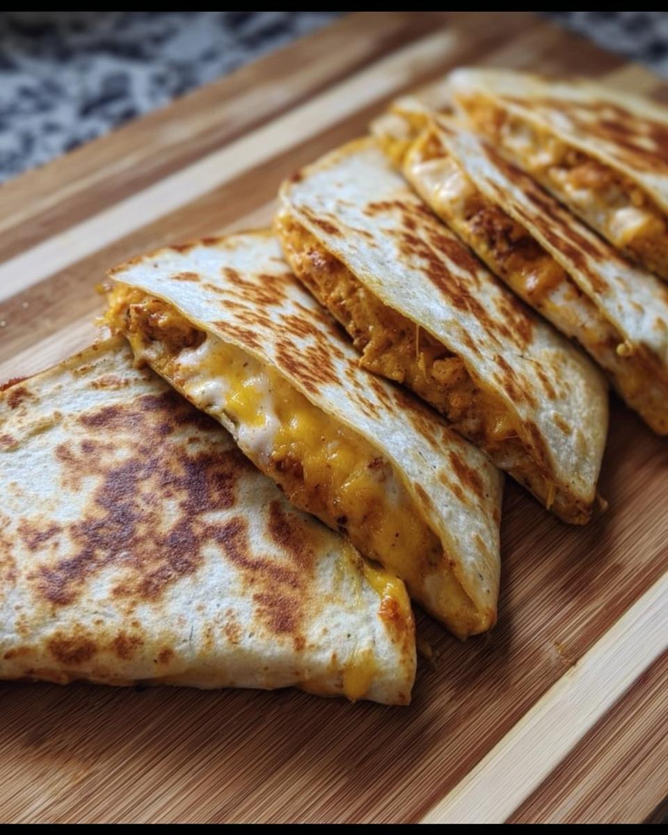 Golden-brown slices of High-Protein Chicken Ranch Quesadilla filled with melted cheese and chicken.