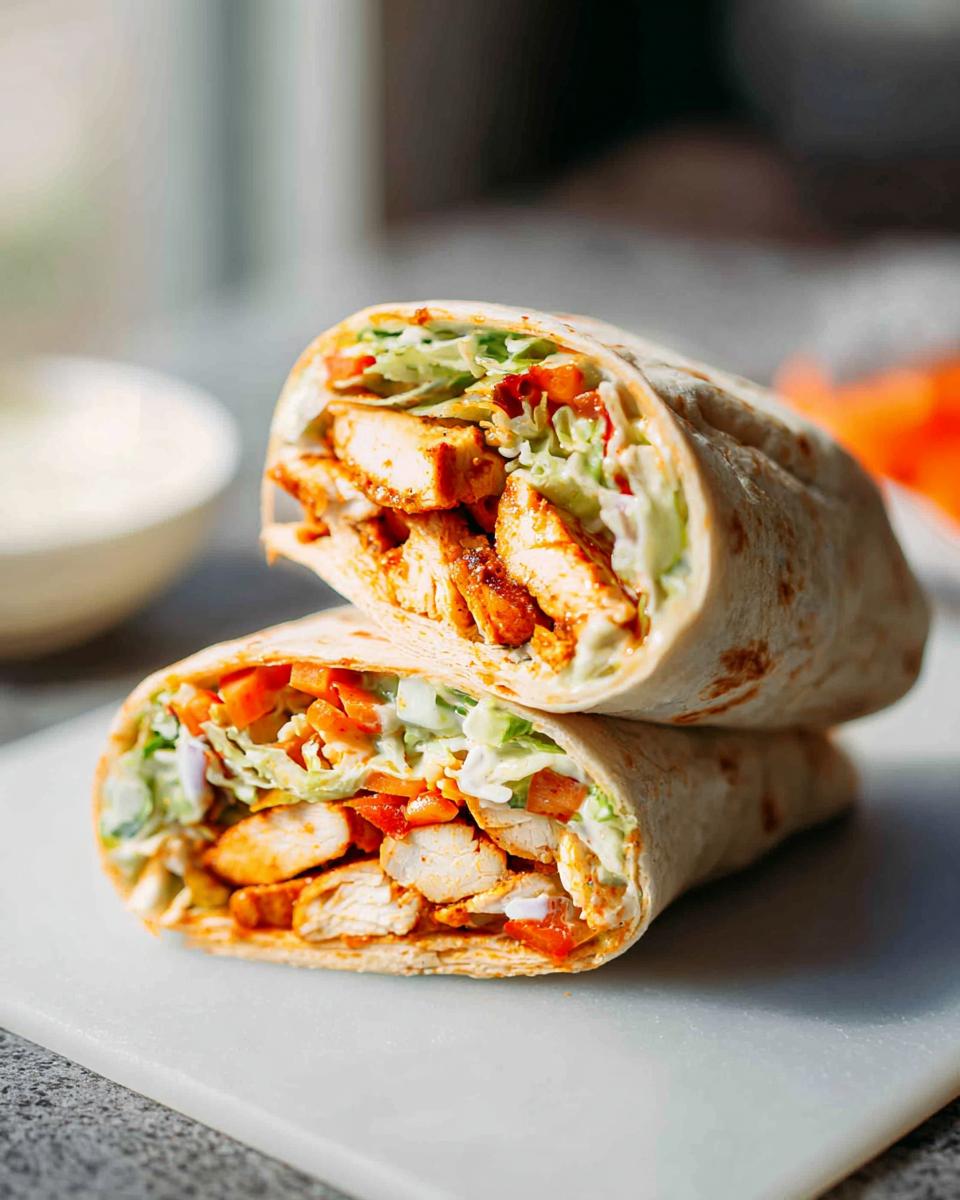 A delicious chicken wrap filled with creamy spinach, eggs, lettuce, and tomatoes, cut in half.