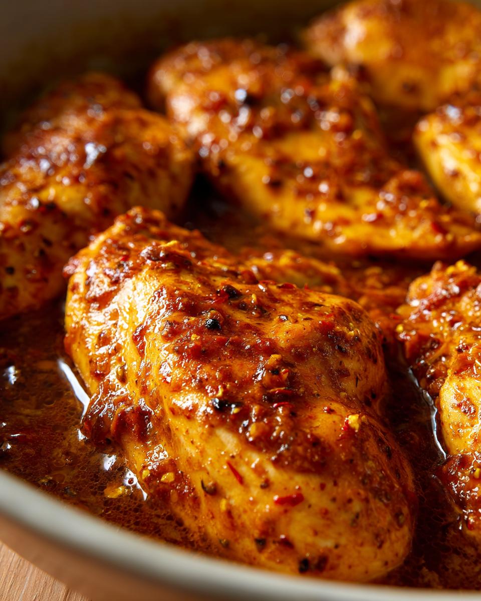 Close-up of juicy chicken breasts baked in a flavorful salsa sauce, perfect for quick weeknight meals.