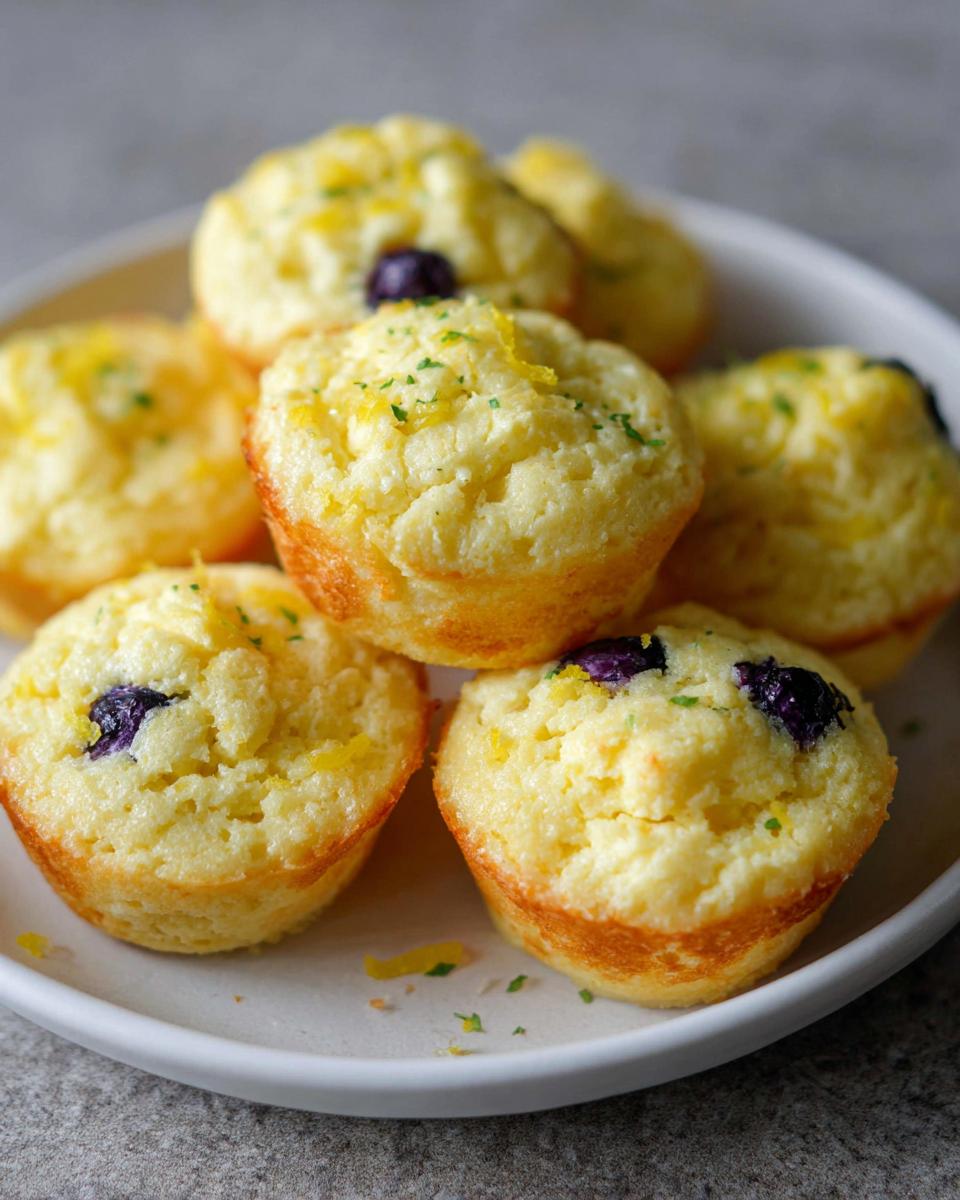 A stack of golden-brown Blueberry and Lemon Zest Cottage Cheese Bites, topped with lemon zest and parsley.