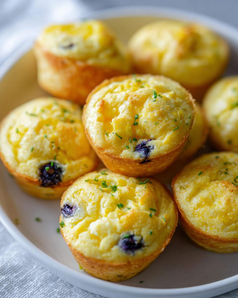 A close-up of several golden-brown Blueberry and Lemon Zest Cottage Cheese Bites, sprinkled with fresh herbs.